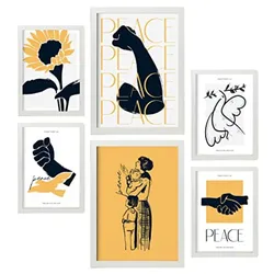 POSTER Set Mit 6 In Schwarzer Tinte Frieden Und Kraft Kunstdrucke Von Meer Und Ozean Für Innenarchitektur A3 & A4 Weißer Rahmen