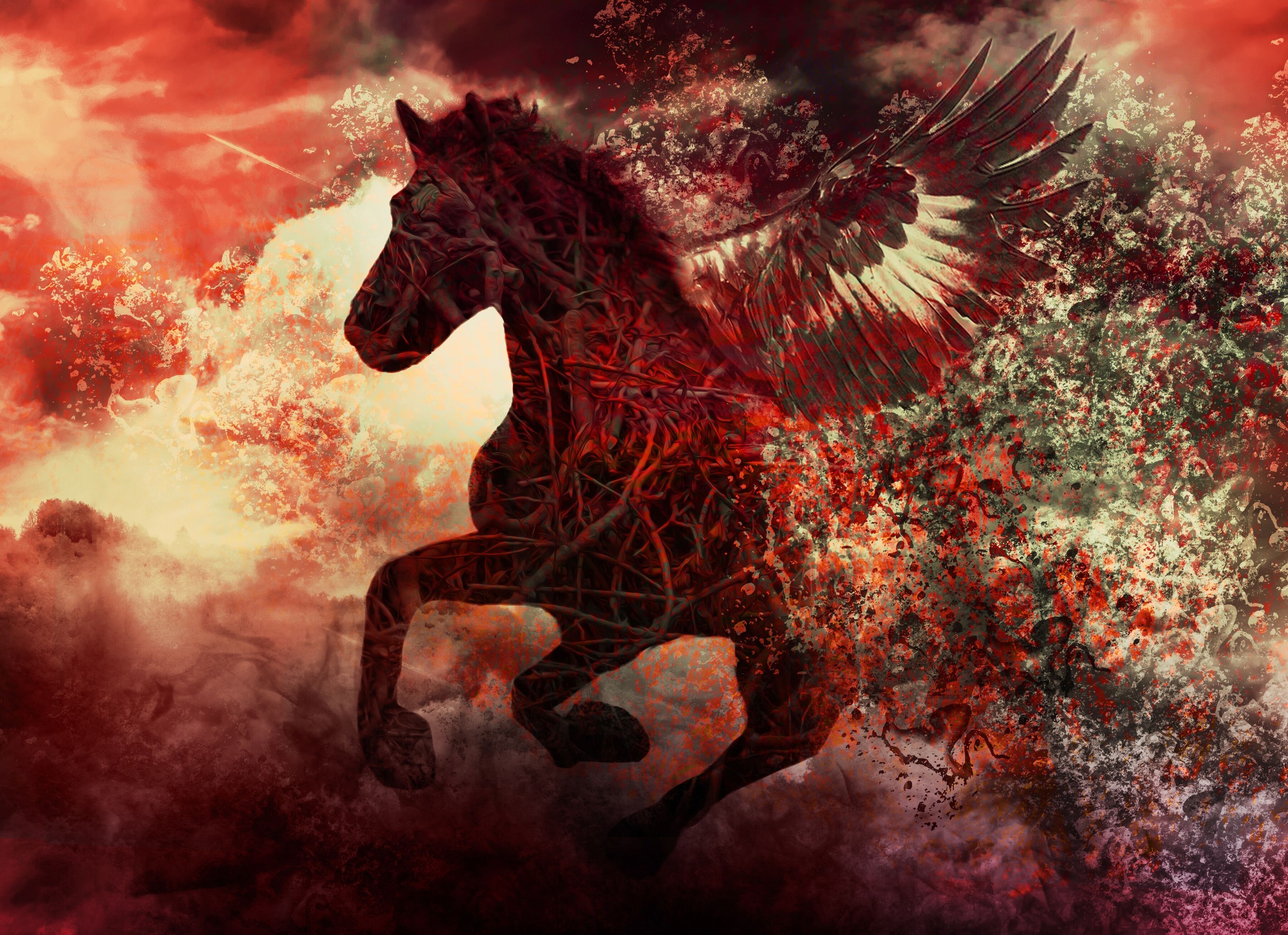 Fototapete PAPERMOON "Apocalypse Fantasy Horse", bunt, B:1,5m L:1,11m, Vlies, Tapeten, Fototapete bunt B/L: 1,5m x 1,11m, Bahnen: 7 Stk.
