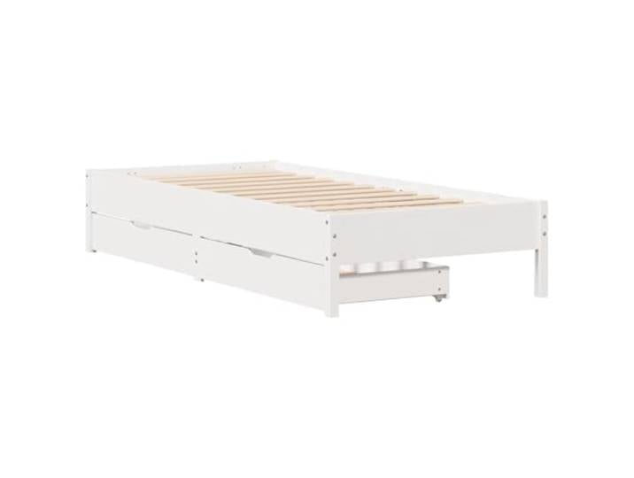 KTHLBRH Bettgestell weiß 100 x 200 cm Massivholz Kiefer Mit 2 Schubladen, Lattenrost, Rollen, Bettgestell