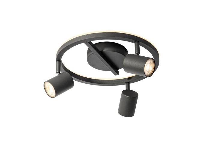 Spot de plafond noir GU10 50mm 3 lumières rond avec