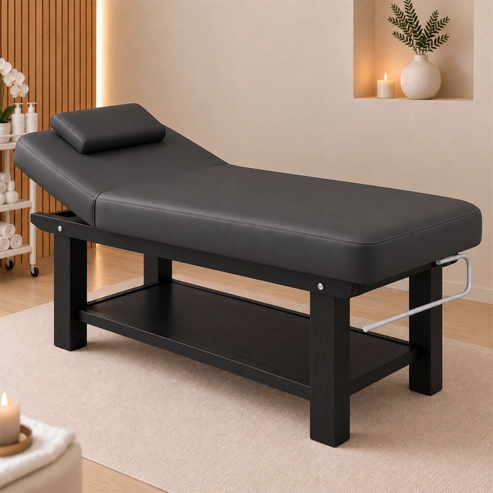 Tuttoperlestetica Lettino per massaggio in legno Professionale per Centri Estetici Grigio Nero Spa e Massaggi con ripiano