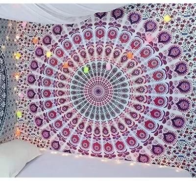 Inspired Finds Bohemian Mandala Wall Tapestry Hippie Psychedelic Aesthetic Room Decor blush Mandala Bloom 29.53x29.53in
