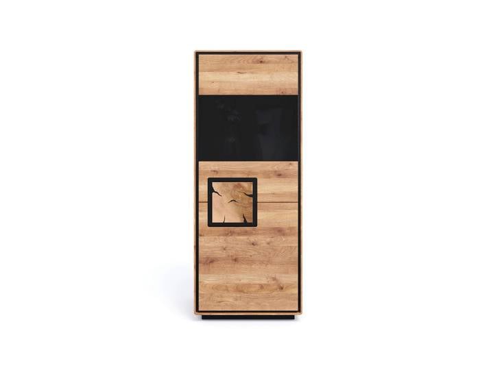 Livetastic Highboard, Schwarz, Wildeiche, Holz, Glas, Wildeiche, massiv, 2 Fächer, 60x152x40 cm, Holzmöbel, Kleinmöbel Holz, Holzkommoden, Highboards Holz