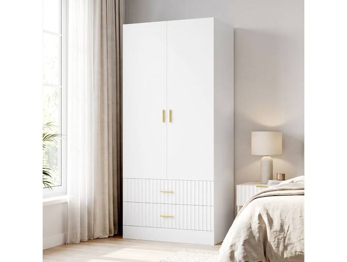 HOMCOM Armoire 2 Portes 2 Tiroirs 78x50x170cm Blanc Chambre
