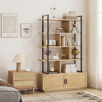 Garvee 71.1 Inch Tall Industrial Bookcase with Storage Door, Bookshelves and Bookcases with Open Display Shelves