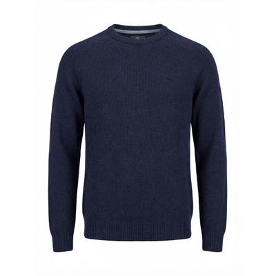Wollpullover FYNCH-HATTON, Herren, Gr. S, blau (navy), Strick, Obermaterial: 55% Wolle, 43% Baumwolle, 2% Kaschmir, meliert, regular fit normal, Rundhals, Rippstrickbündchen, Pullover, mit Kaschmiranteil, Rundhalsausschnitt, Regular Fit