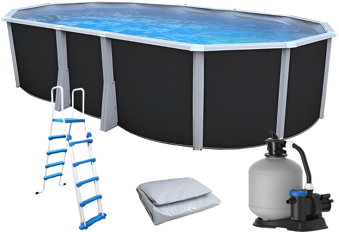 Kit piscine hors-sol acier Toi ANTHRACITE IBIZA ovale 640X366X132cm liner gris