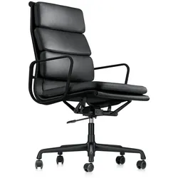 Vitra Bürodrehsessel Soft-Pad Leder Premium F schwarz, Designer Charles & Ray Eames, 58x102-114x59-65 cm