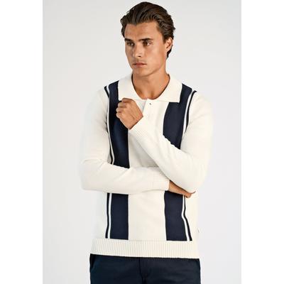 Strickpullover LINDBERGH "Strickpullover Relaxed Fit", Herren, Gr. L, weiß (sanftes weiß), Obermaterial: 100% Baumwolle, Rundhals, Pullover Strickpullover