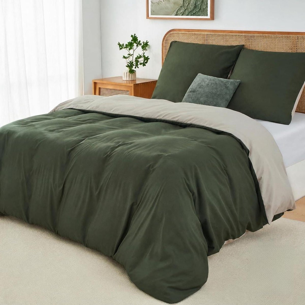 Dekbedovertrek Set Olijfgroen Beige 135x200 cm