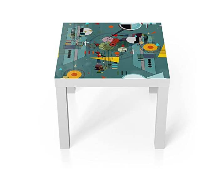 DEQORI Glastisch weiß klein 55x55 cm Motiv Inszenierung von Formen ausgefallener Beistelltisch aus Glas Hochglanz Couchtisch fürs Wohnzimmer moderner Couch Tisch mit Design
