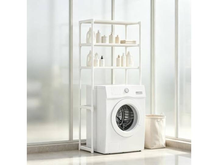 kumamart 3 Etagen Waschmaschinenregal, Überbau Regal für Waschmaschine Bad Langlebiges 3-Etagen-Regal für Handtücher, Körbe und Haushaltsbedarf in Bad und Waschküche.(White)