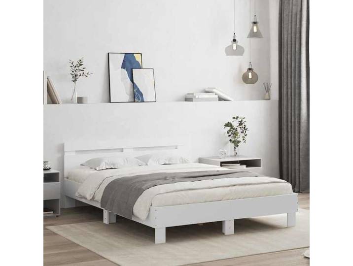 Cadre de lit avec LED sans matelas blanc 140 x 200 cm