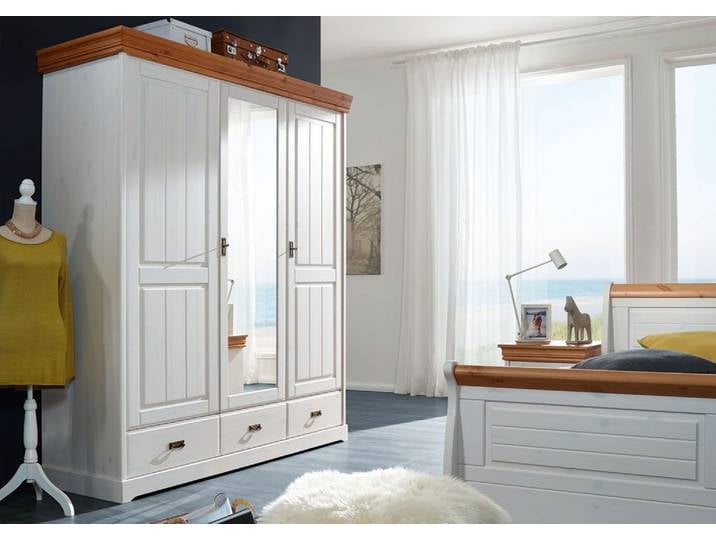 Kleiderschrank 192cm 3-trg. 'Mailand-Honig' Kiefer weiß SZ-0132