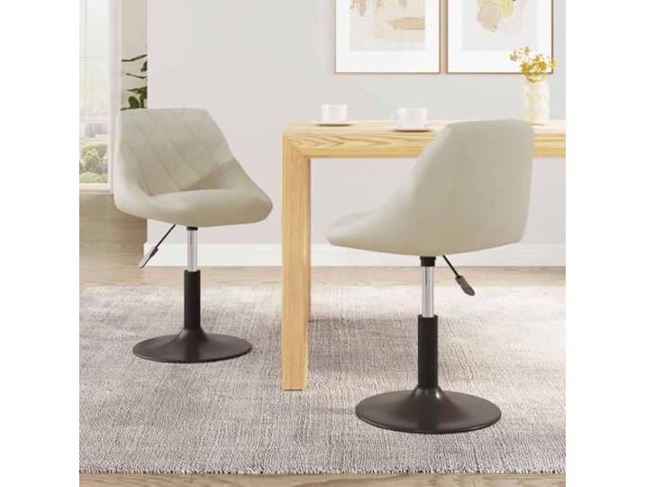 Esszimmerstühle 2 Stk. Drehbar Creme Samt mit Stahlrahmen und Gasdruckfeder 360 Grad drehbar, höhenverstellbar, schwarz pulverbeschichteter Stahlrahmen, weicher Samtbezug, modernes Design