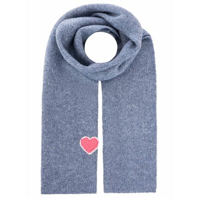 Schal ZWILLINGSHERZ "Heart Patch"- KIDS", Mädchen, jeans, Obermaterial: 55% Polyacryl, 30% Viskose, 15% Wolle, Modetücher Schal, Pinkes Herz-Patch, gerippt, passend zur Mütze, mit Wollanteil