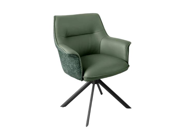 180° drehbarer Echtleder Designstuhl „Le Grand“ mit Armlehnen Grün Invicta Interiors