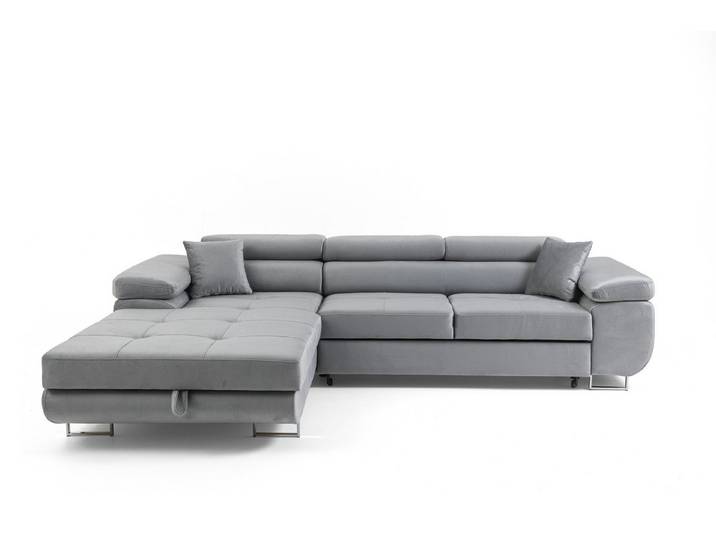 Muffo Ecksofa ALONZO, Metallfüße, Liegefläche 125x195, verstellbare Kopfstützen, Bettzeugbehälter