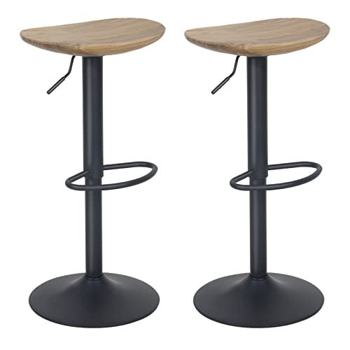 YOUNIKE Set van 2 Vintage Verstelbare Swivel Barkrukken Ulme Ovaal