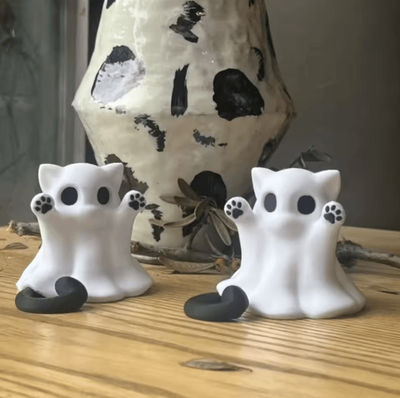 Uplift Curations Mini Cat Ghost Figurine Cute Halloween Desk Decor Collectible (Approx. 3.1 Inches) Mini Cat Ghost Figurine Cute Halloween Desk Decor Collectible (Approx. 3.1 Inches)