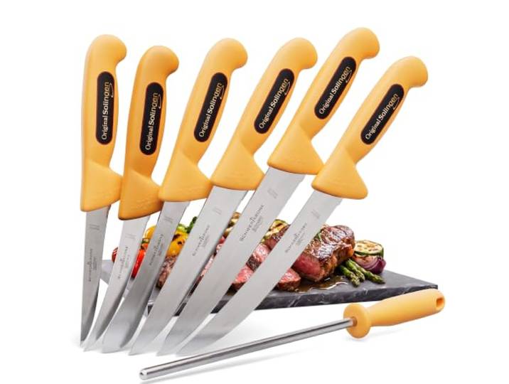 Schwertkrone Solingen 7-Teiliges Messer Set - Profi Metzgermesser Made in Germany - Fleischermesser, Ausbeinmesser, Schlachtermesser, Wetzstahl