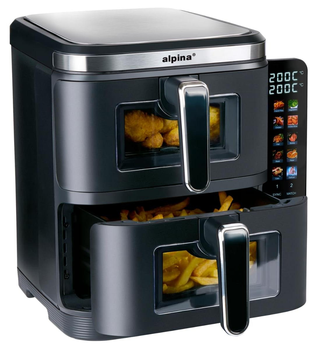 Dripio Dubbele Airfryer XXL, 11 liter, 2 bakmanden, zwart