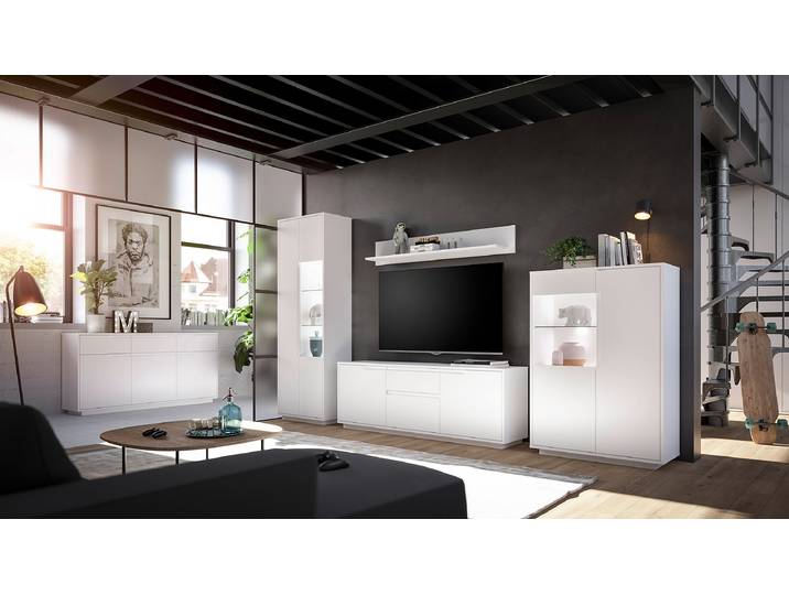 Beleuchtetes Highboard 90 x 130 x 38cm Weiß