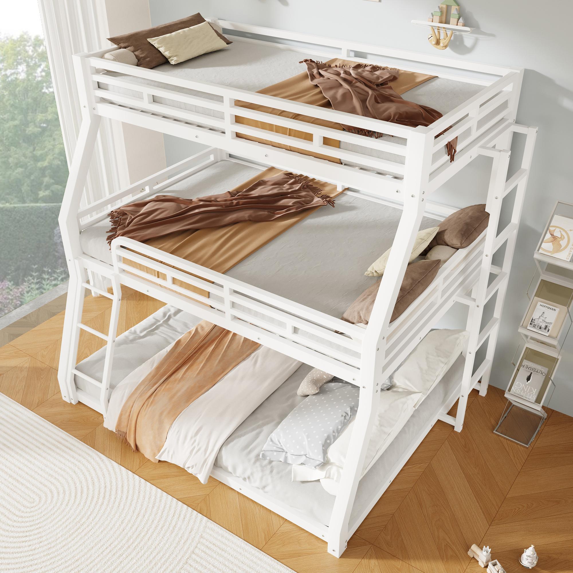 STILVORA Dreier-Etagenbett 90/120/140x200 mit Matratze Jugendbett Metallbett für drei Kindern, Kinderbett Bettgestell ,Weiß