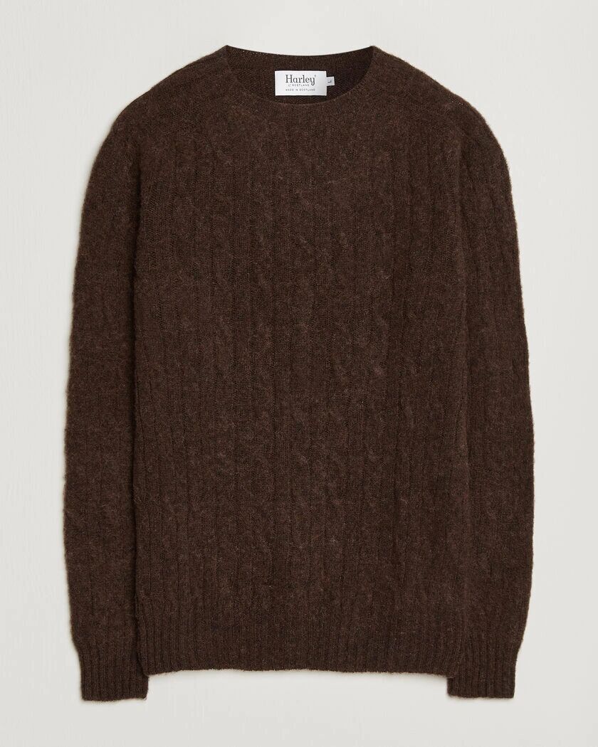 Harley Of Scotland Brushed Supersoft Lambswool Cable Marron