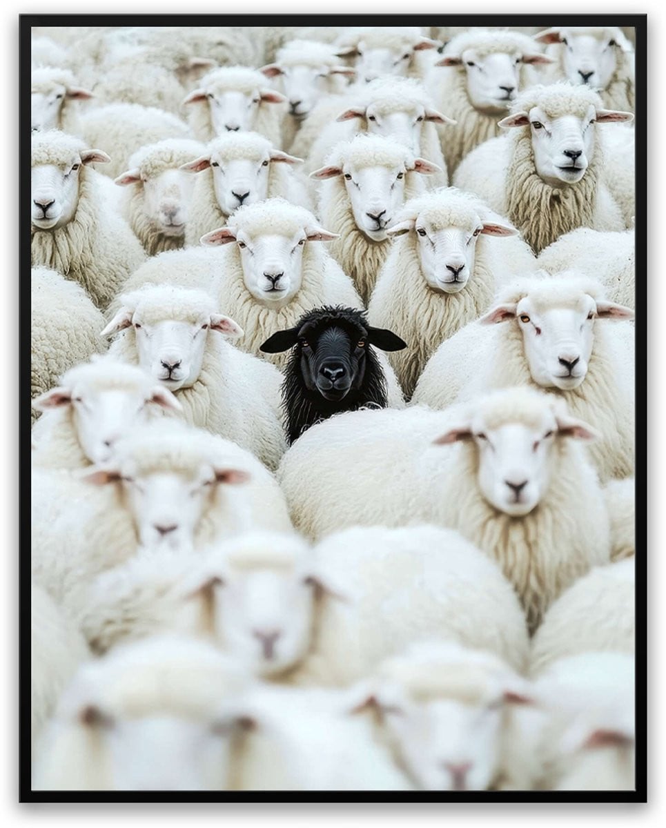Fotolijst met afbeelding van een zwart schaap, 50 x 70 cm