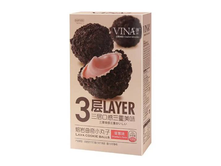 VINA Koekjes met vloeibare chocoladevulling, aardbeiensmaak, 100 g