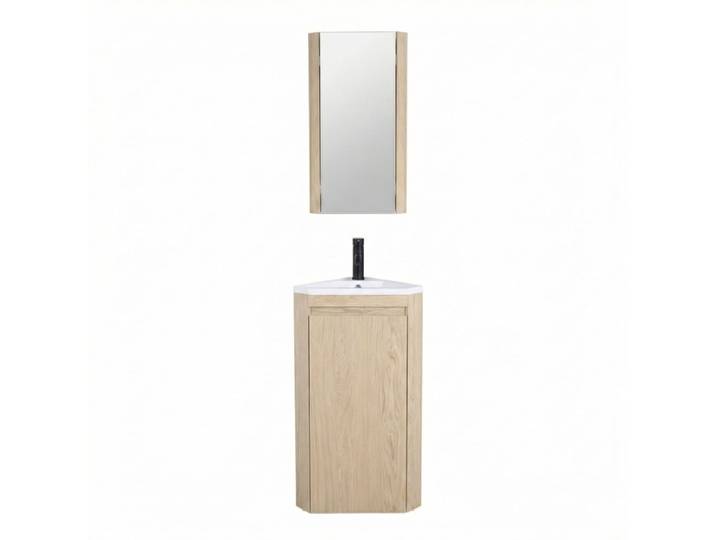 Ensemble lave-mains d'angle sur pieds avec robinet et armoire