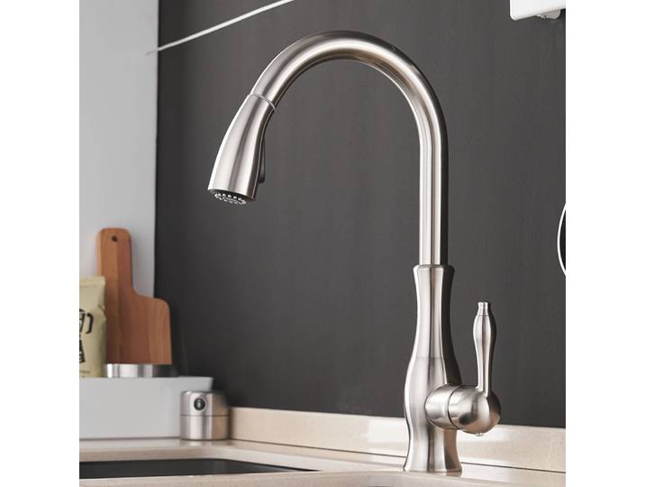 Robinets de cuisine argent poignée unique robinet de cuisine extractible poignée monotrou pivotant 360 degrés mitigeur d'eau robinet mitigeur 866011
