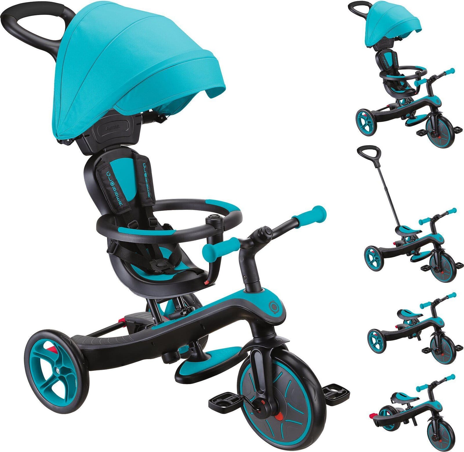 Globber Explorer Trike 4-in-1 Duowagen, driewieler en loopfiets, Turquoise