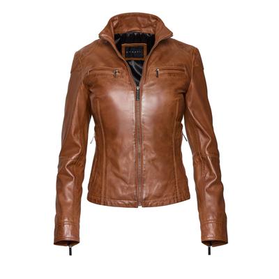 Lederjacke BUGATTI "bugatti Lederjacke", Damen, Gr. 42, braun (cognac), Obermaterial: 100% Lammleder LEL., uni, regular fit, Jacken, Taillierter Schnitt