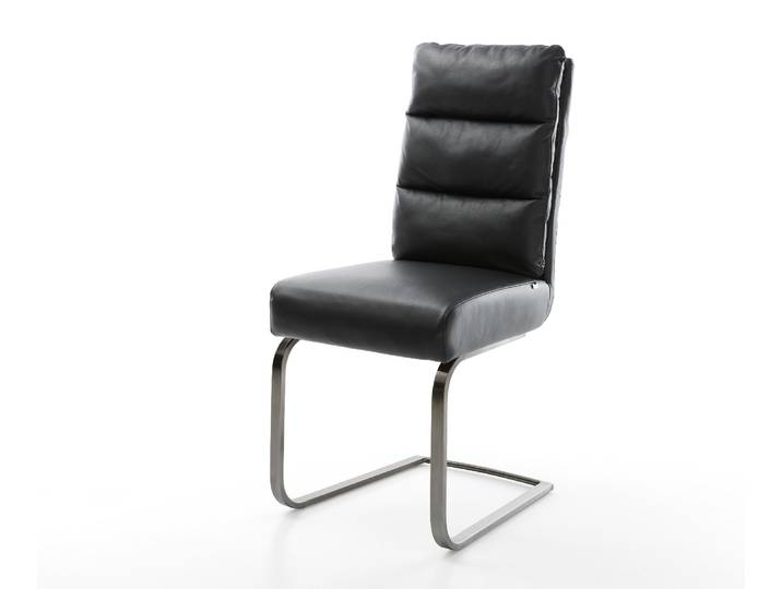 Freischwinger Pela-Flex Echt-Leder Schwarz Freischwinger flach Graphit Taschenfederkern, Esszimmerstühle