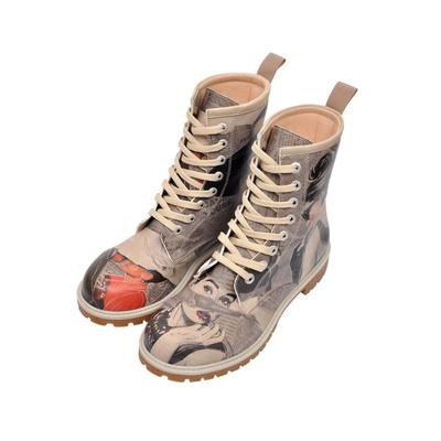 Schnürboots DOGO "Long Boots Schnürstiefel Go Back To Being Yourself Damen", Damen, Gr. 38, Normalschaft, grau, Lederimitat, Schuhe Schnürboots, Handgefertigt