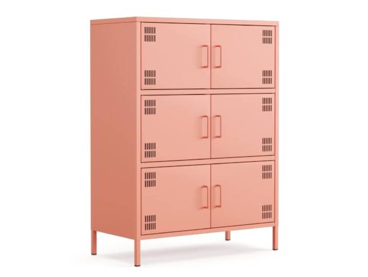 furni24 Metall Sideboard – Küchenschrank mit Türen und verstellbaren Ablagen – Robuste und stilvolle Aufbewahrungslösung für Küche, Wohnzimmer und Esszimmer- mit 6 Türen, Lachsfarben