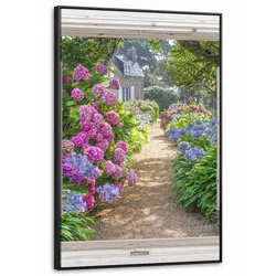 LEINWAND Bilder mit Rahmen - Hortensie - Durchsichtig - Blumen - Sommer - Lila - Weg - 90x140