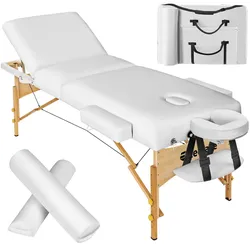 TECTAKE 3 Zonen Massageliege-Set Somwang mit 7,5cm Polsterung, Rollen und Holzgestellweiß