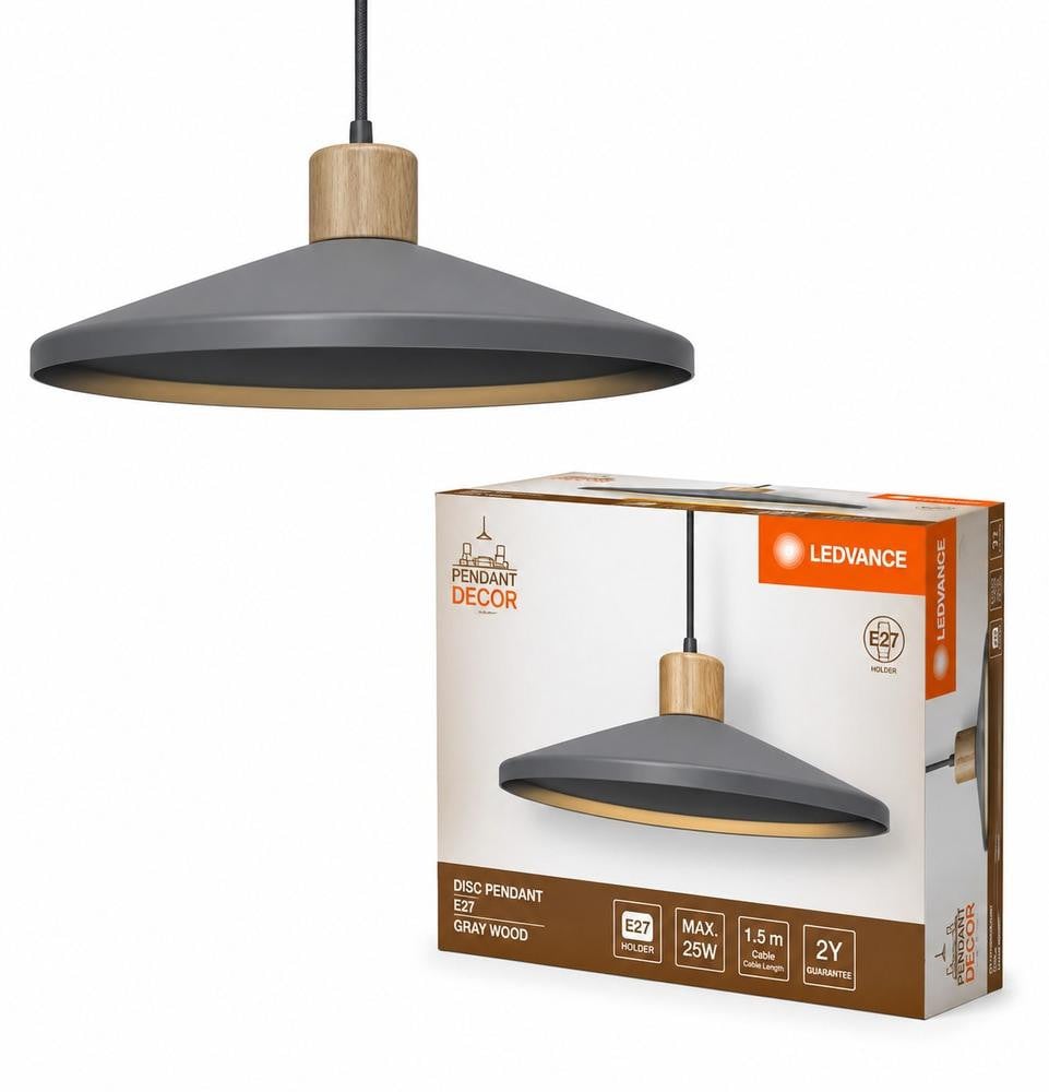 Ledvance Decor Concrete Wood Led Hanglamp, donkergrijs/houtdecor, Ø32cm, E27