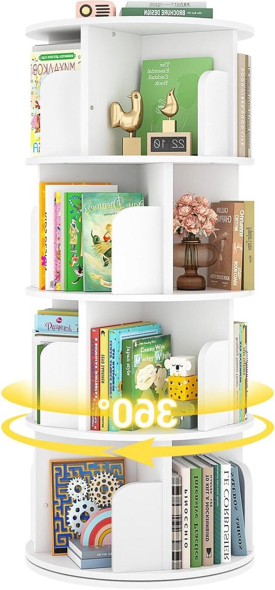 Draaibare Hoekboekenkast met 4 Tiers voor Ruimtebesparing - Wit