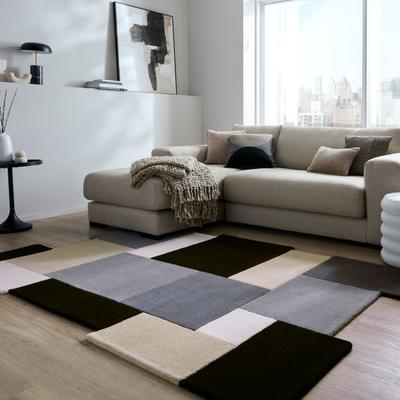 Wollteppich FLAIR RUGS "Abstract Collage, 100% Wolle", bunt (monochrom), B:200cm H:11mm L:290cm, Wolle, Teppiche, Karo Design, Patchwork, modern, mehrfarbig, Wohnzimmer, Schlafzimmer
