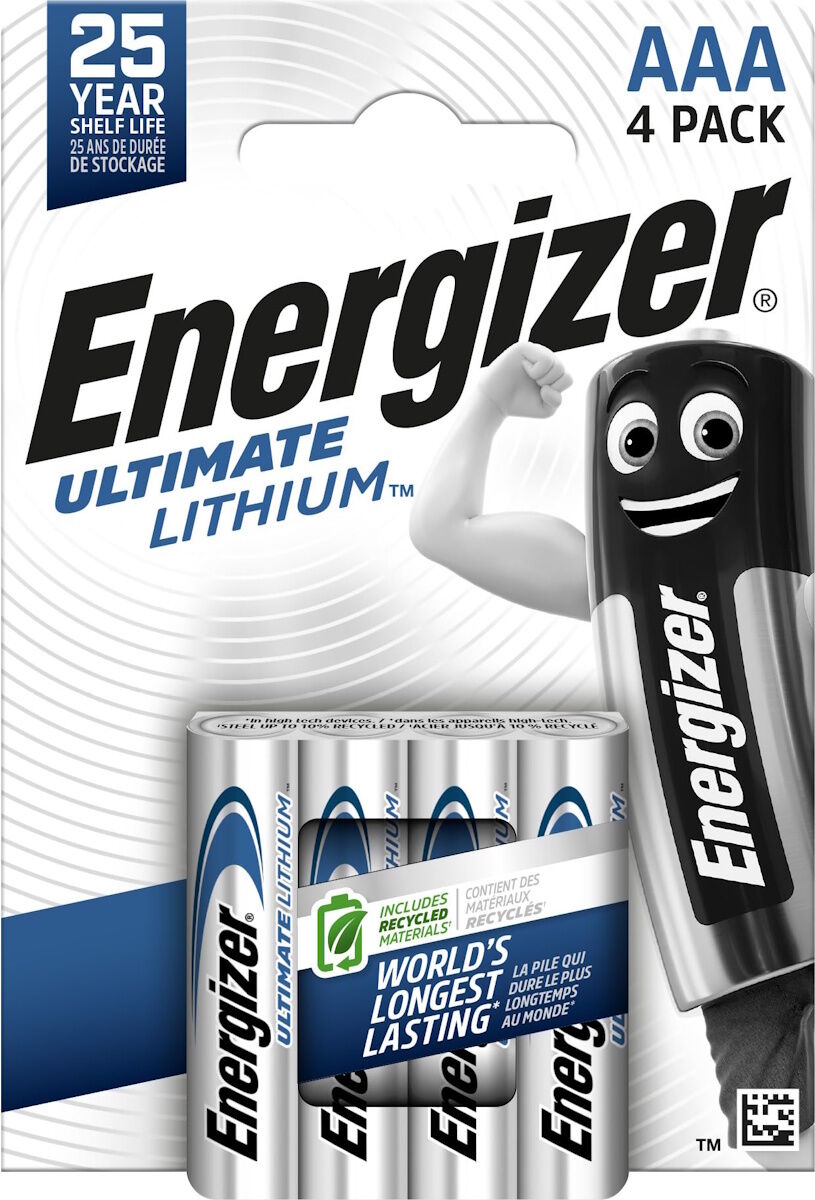 Energizer Ultimate Lithium AAA Batteries L92 1.5V Pack of 4
