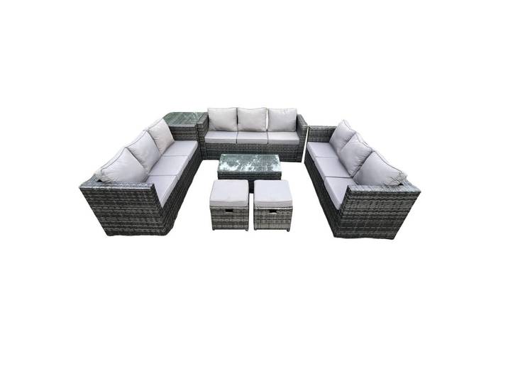 Fimous Gartenset Polyrattan 11-Sitzer, Dunkelgrau, Metall, Gartenmöbel, Gartengarnituren, Gartenmöbel-Sets