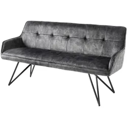 riess-ambiente Sitzbank EUPHORIA - 60cm dunkelgrau Samt Retrostil Ziersteppung Hairpin Legs Metallbeine Armlehnen