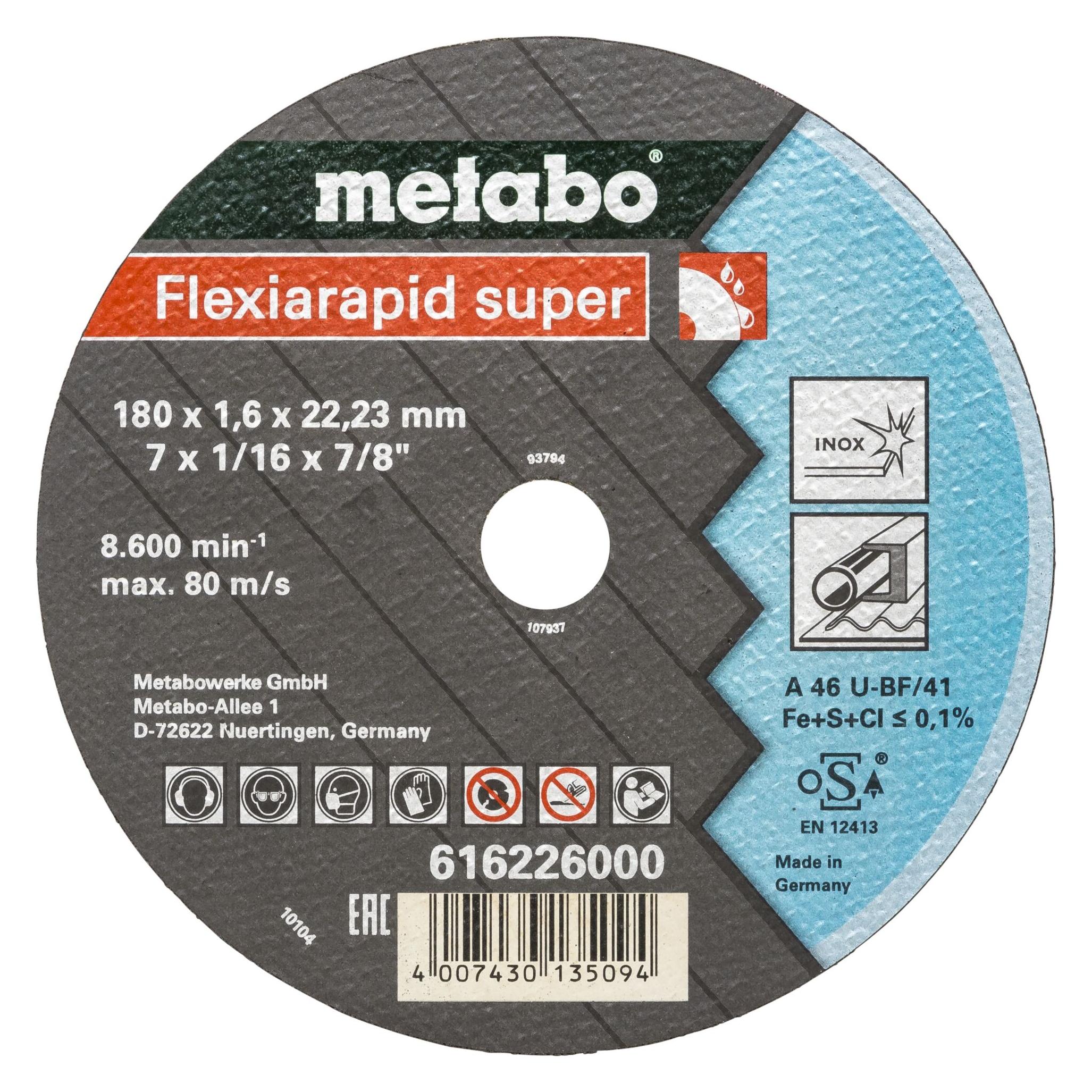 Metabo Flexiarapid super 180x1.6x22.23 Inox. Trennscheibe (616226000)