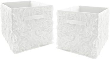Sweet Jojo Designs White Floral Rose Foldable Fabric Storage Bins - Solid Flower Luxurious Elegant Princess Vintage Boho Shabby Chic Luxury Glam
