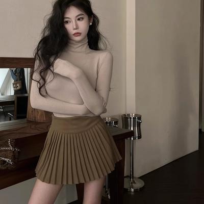 Trendy Discount Goods Winter Women Classic Long Sleeve Turtleneck Tops, Comfortable Thermal Pullover, Female Retro Versatile Elastic khaki l