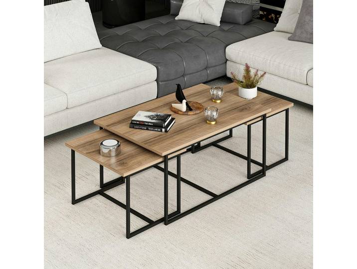 Table basse gigogne minimaliste effet noyer (lot de 3) JENA